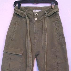 Zara Ultra High waist belted cargo trousers